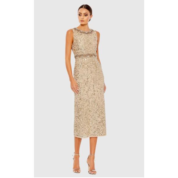 B59 Mac Duggal Midi Dress Womens 4 Embellished Glam Sparkly Cocktail Feminine - Picture 1 of 12